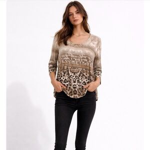 Chico's Brown Leopard Print Long Sleeve Top